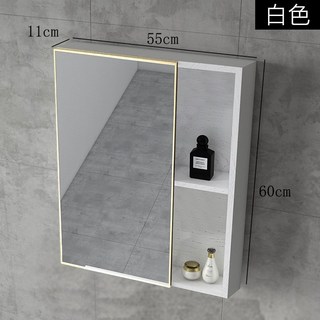 北歐太空鋁鏡櫃浴室鏡箱組閤厠所單獨收納盒衛生間掛墻式儲物鏡子 鏡櫃 浴室櫃 浴櫃 鏡子 浴室鏡, 白色55X60cm鏡櫃