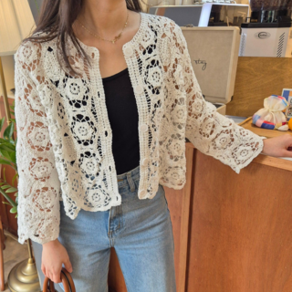 스타일원 당일배송 뜨개 펀칭 크로쉐 시스루 그물 레이스 가디건