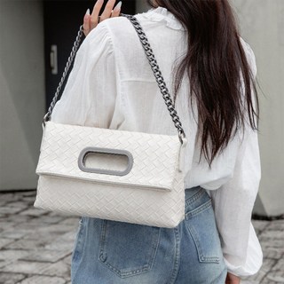 真皮編織手提包，鏈條單肩斜背包