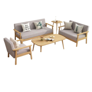 實木沙發 租房/出租屋適用 單/雙/三人沙發 高承重長椅 小戶型沙發, 【淺灰色】實木沙發+送抱枕+棉麻可拆洗,三人位長157寬59【單個僅賣家宅配】