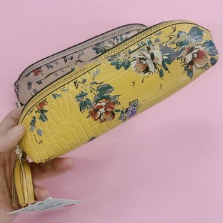 花卉紋化妝包, 黃色, 1個