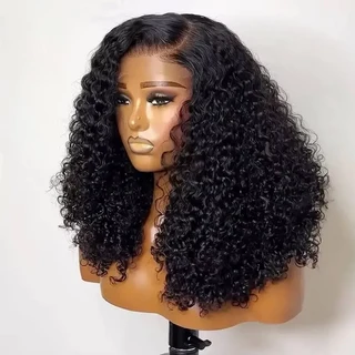 컬러 딥 웨이브 숏 밥 인모 가발 13x4 프리플럭 투명 레이스 프론탈 250% 밀도 곱슬, 01 Color 1B, 02 14인치, 01 250%