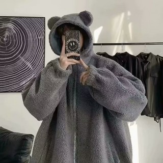 羊羔絨毛連帽外套 男款 冬季加厚保暖休閒風衣