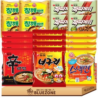 농심 오뚜기 봉지라면 세트B 신라면4 참깨라면4 너구리4 스낵면4 짜파게티4 라면스틱4, 1세트