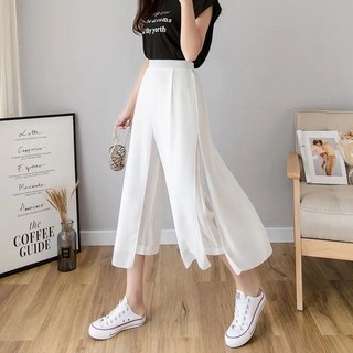 삼제태전 여름 여성 쉬폰 와이드 루즈핏 시원한 원단 패션 9부 팬츠