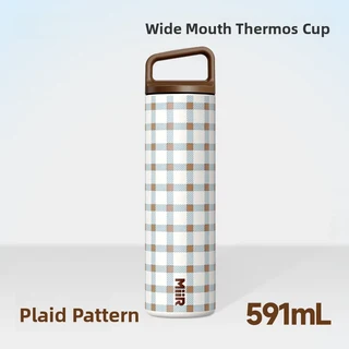 미르 스테인리스 스틸 보온 물병 휴대용 야외 스포츠 손잡이 넓은 입구, 11 20oz-스트라이프 그리드-591ml