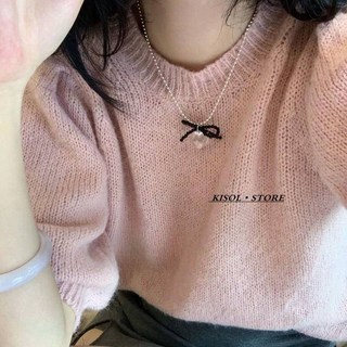 韓國大門簡約珍珠蝴蝶結透明愛心項鍊高級小姐鎖骨既視感