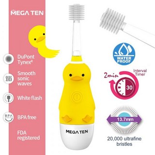 MEGA TEN 360度兒童電動牙刷 - 趣味潔牙 呵護寶貝口腔健康, 1個, 小鴨