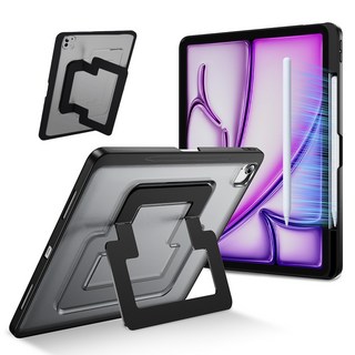 헤미션 아이패드 듀얼 스탠드 태블릿 케이스 펜 수납 & 범퍼 보호 에어7/6/5/4 프로8/7/6/5/4/3/2/1세대 10.9/11/12.9/13인치 M2 M3 M4 M5, 블랙, 1개