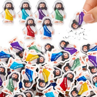 Yexiya 100팩 크리스찬 미니 지우개 대용량 소형 종교 성경 구절 지우개 예수님 지우개 예수님 사랑하심 기독교 종교 선물 가방 필러 교회 선물 주일학교 선물 교실 보상 1