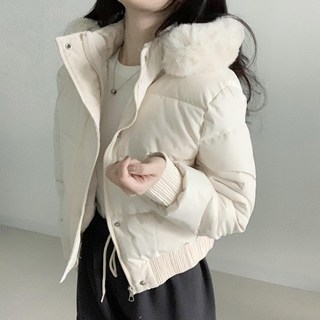 밍크퍼안감/보들따뜻 데이지클로젯 로지 밍크 양털 후드퍼 크롭 숏패딩 / 겨울 두꺼운 아우터 여성 여자 긴팔 자켓 따뜻한 여성 여자 점퍼 단추 지퍼 이중잠금 한파대비 기본템