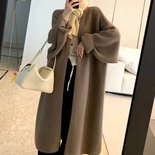 Skyciky 빅 사이즈 보들보들 루즈핏 심플 코디 보온 롱 니트 카디건 여자 루즈핏 트렌치코트 LL641