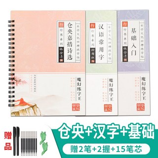 行楷字帖 硬筆書法行書 練字貼 凹槽練字本, 倉央+漢字+基礎+贈2筆+2握15芯, 1個