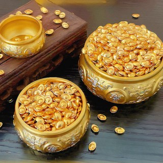 八福聚寶盆大號 元寶 口徑7.5cm 直徑8.5cm 高4cm, 聚寶盆-小號+元寶(約110顆)