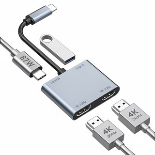 아모란나 4in1 C타입 듀얼모니터 HDMI 멀티 USB 허브 분배기 4K, 4in1 멀티허브 4K (Hdmi*2/PD/USB_A), 혼합색상, 1개