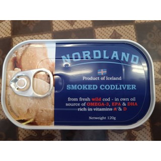 NORDLAND冰島煙燻鱈魚肝120g，富含Omega-3，維生素A和D，開罐即食，營養豐富, 1箱