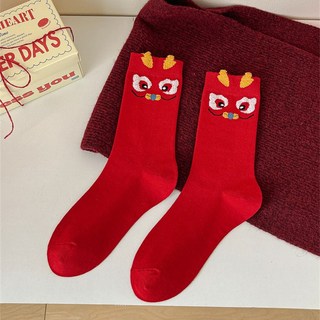 舞獅造型襪 新年紅色吉祥襪 舒適保暖時尚襪