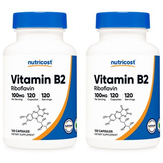 Nutricost Vitamin B2 (Riboflavin) 뉴트리코스트 비타민 리보플라빈 100mg 120캡슐 2팩, 2개, 120정