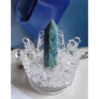 能量療育石 藍色磷灰石 六角水晶風水石 碎石 水晶座 3件一組