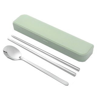 도매토피아 휴대용 수저세트, 그린, 케이스 + 수저 + 실리콘 슬롯, 1세트