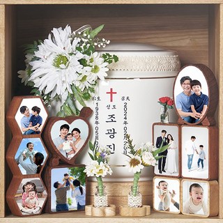 [초록나무]친환경 나무 납골당 추모액자 미니 봉안당 꾸미기 영구보존 위패 사진제작 포함, 멀바우, A.정사각(4.5x4.5cm)