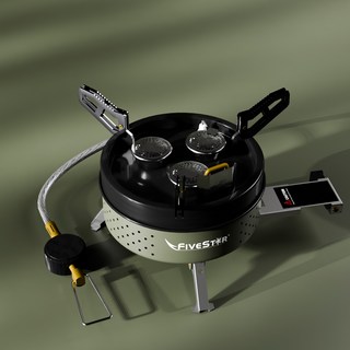 파이브스타 3구 캠핑 버너 휴대용 고화력 이소가스 호스 스토브, 1개, 카키그린