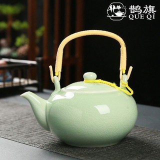 大號泡茶壺陶瓷家用哥窯青瓷老式窯變紅花茶提樑壺單壺送過濾網鵲旗kun, 哥窯開片提樑壺【單壺】650ml, 1個