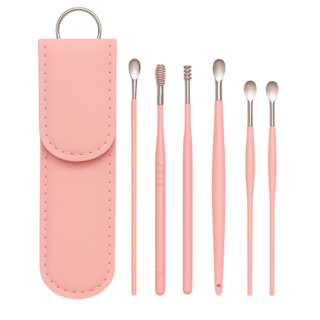 구매하마 귀이개 귀후비개 귀지제거 가죽케이스, 핑크, 6개입