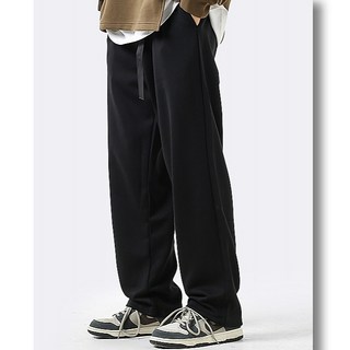 腰帶設計 男 薄款寬松直筒褲休閒褲 彈力松緊腰 可束腳 素色直筒褲 穿搭基本款 束口褲 工作褲