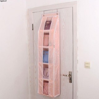 無紡布收納掛袋 門后包包收納掛袋 懸掛式布藝防塵家庭收納 墻掛式多層收納袋 單面袋, 掛袋- 衣架款送無痕釘*1,白星圖案-三層