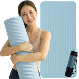 HFAC 두꺼운 NBR 요가매트 대형 운동매트 20mm 와이드 헬스매트 홈트레이닝 스포츠 스트레칭 전용 가방 포함, 1개, 베이비블루