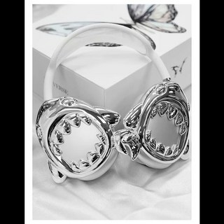 샤크 에어팟 맥스 케이스 커버 실버 장식 오픈워크 디자인 송진 에어팟 보호 케이스 헤드셋 Y2K 선, [03] silver