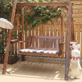 나무 그네의자 원목 흔들의자 야외용 체어 주택 펜션 행잉 인용, 방부 처리 목재 무지붕 그네 방석 포함