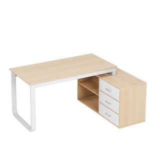 好的家居 轉角櫃型辦公桌, 三抽,櫃子在右邊, 原木紋色