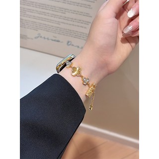 애플워치 호환 네잎클로버 큐빅 메탈 스트랩 iWatch 11 10 9 8 7 6 SE 고급 시계줄, 골드