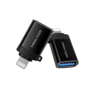 만타이거 USB3.0 to 라이트닝 8핀 OTG 고속충전 변환 젠더, 2개, 블랙, 24mm