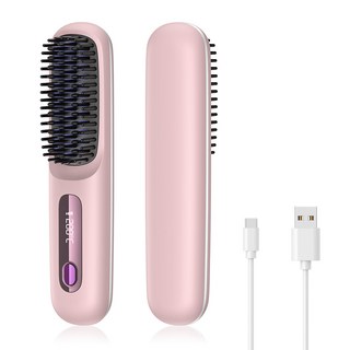 무선 빗고데기 음이온 브러쉬 헤어 스타일러 휴대용 매직기 3단계 온도조절, 퍼플