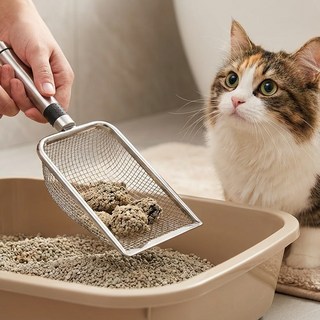 슈나온 촘촘 고양이 모래삽 올스텐 깔끔한 감자캐기, 1개, 실버