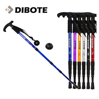 DIBOTE 迪伯特 彎柄四節登山杖 268 鋁合金 T型握把 避震功能 健行杖, 黑色, 1個