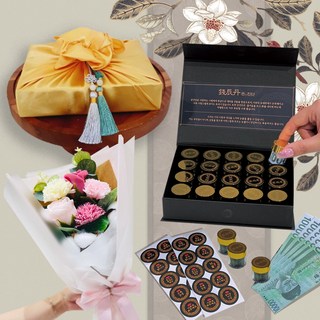 Lovely Farm 香皂康乃馨花束 + 金錢筒全套組合, 20孔金色, 1個