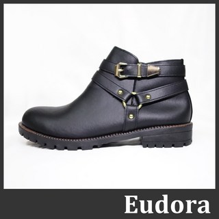 【Eudora】MIT台灣製 皮短靴 軍靴 拉鍊短靴 踝靴 騎士靴 低跟短靴