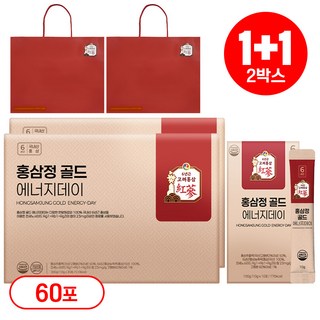 1+1 홍삼정 골드 6년근 프리미엄 홍삼스틱 쇼핑백 선물세트 에너지데이, 2개, 300ml
