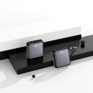 RYZO 도파민 컬러 감성 보조배터리 22.5W 고속충전 20000mAh 내장 3in1 초소형 휴대용 항공반입, 블랙, KJ-1140