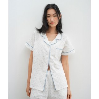 [오끼뜨] OGGITT (w)스탠다드 거즈 미니 도트 파자마 반소매세트 화이트블루