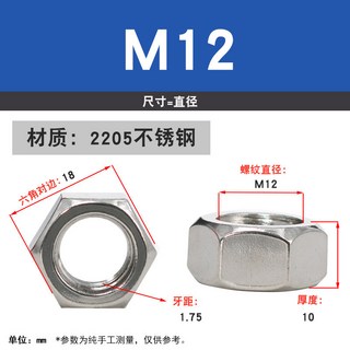 不鏽鋼 螺母 螺帽 螺絲帽, 1個, 2205六角螺母—M12【4粒】, M24