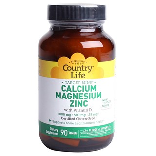 Country Life 鈣鎂鋅維他命D保健錠, 90錠, 1罐