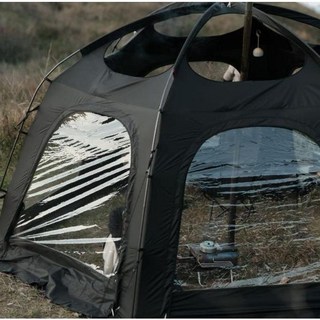 불멍 텐트 쉘터 파이어 캠핑 글램핑 장박 블랙 이글루 TPU 그늘막 돔, 검정색 연결문