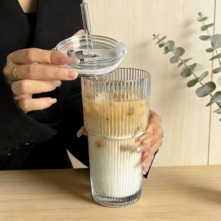 2026년 최신형 절대 새지 않는 유리컵 보냉 커피 텀블러 투명 유리 빨대컵 600ml, 투명색, 1개