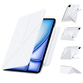 AITEWO 아이패드 케이스 삼각형거치모드 네 가지 각도조절 마그네틱 펜슬수납 미니 에어4/5/6/7 프로7/6/5/4/3/2세대 10.9/11/12.9/13인친 M2 M3 M4, 화이트