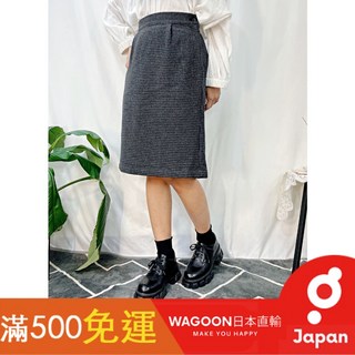 Hunch側釦小千鳥格紋毛呢直筒中裙－黑，經典復古，修身顯瘦，秋冬保暖首選